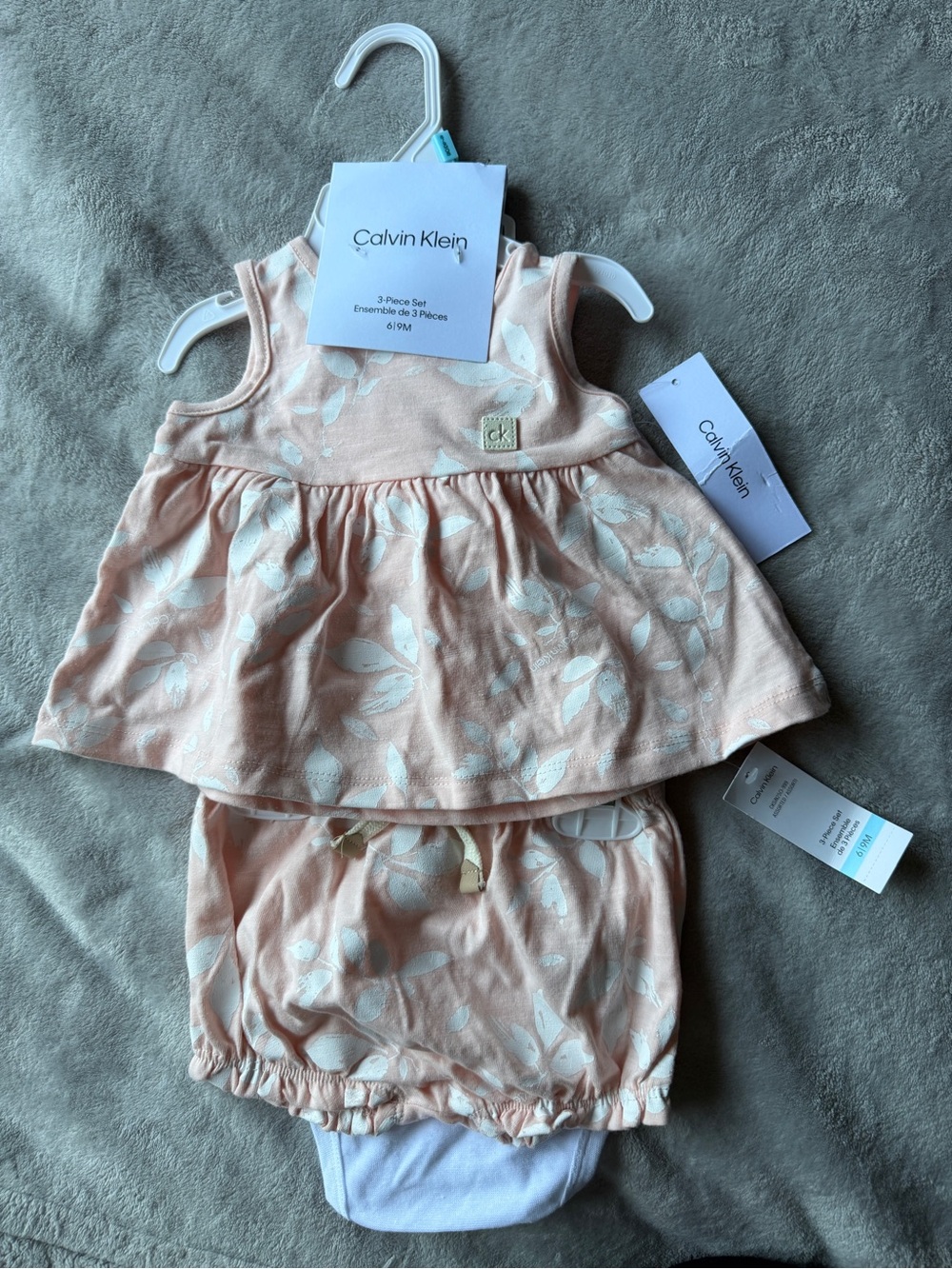 Calvin Klein Peach Leaf Print Tank Top & Bloomers 3 piece set